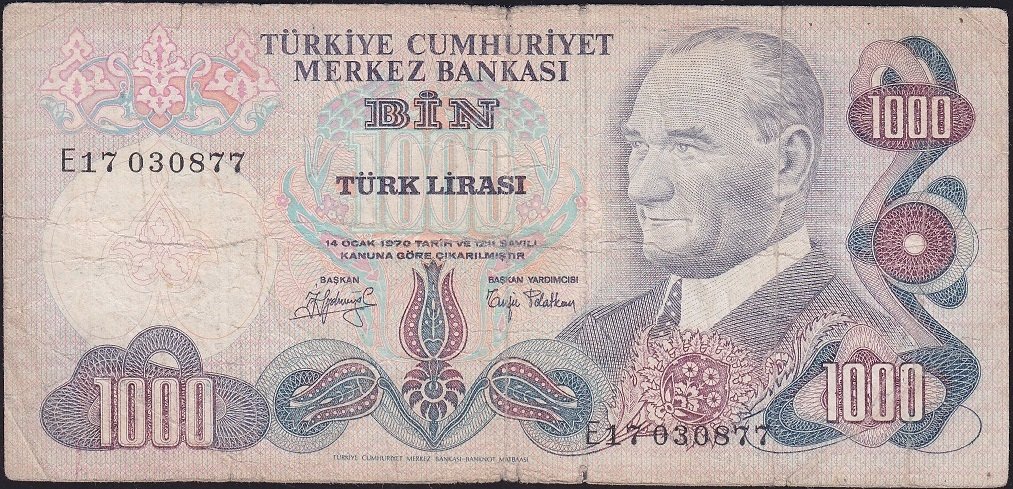 6.Emisyon 2.Tertip 1000 Lira E17 030877 İyi