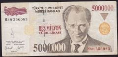 7.Emisyon 5 000 000 Lira H88 356083 Çok Temiz