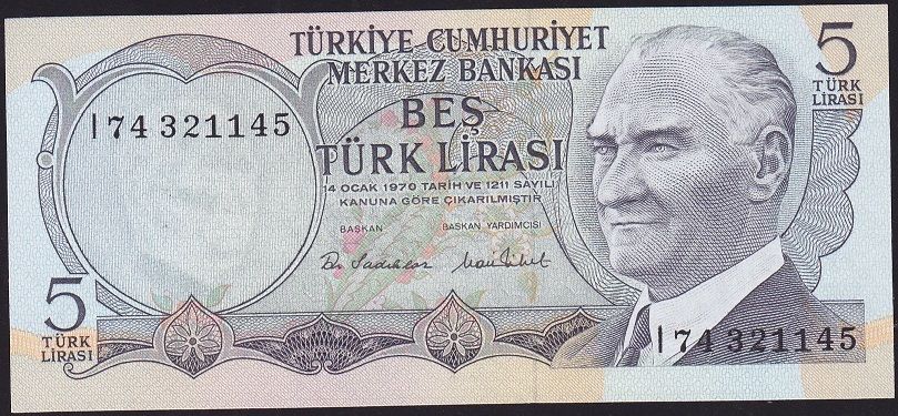 6.Emisyon 2.Tertip 5 Lira I74 321145 Çil