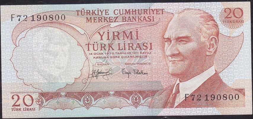 6.Emisyon 3.Tertip 20 Lira F72 190800 Çil