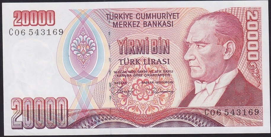 7.EMİSYON 1.TERTİP 20000 LİRA C06 543169 ÇİL