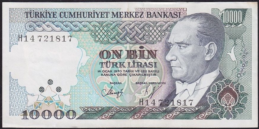 7.Emisyon 3.Tertip 10000 Lira H14 721817 Çok Çok Temiz