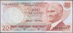 6.Emisyon 3.Tertip 20 Lira F45 343653 Çilaltı