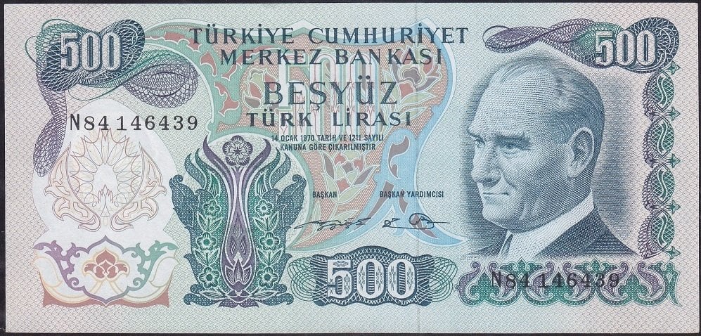 6.Emisyon 2.Tertip 500 Lira N84 146439 Çilaltı ( Düzlenmiş )