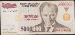 7.Emisyon 5 000 000 Lira H80 597855 Çok Temiz