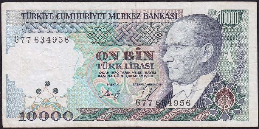 7.Emisyon 3.Tertip 10000 Lira G77 634956 Çok Temiz