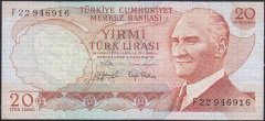 6.Emisyon 3.Tertip 20 Lira F22 946916 Çok Temiz +