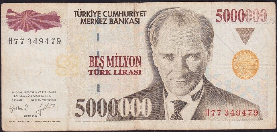 7.Emisyon 5 000 000 Lira H77 349479 Çok Temiz