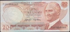 6.Emisyon 3.Tertip 20 Lira F10 488040 Çok Temiz +