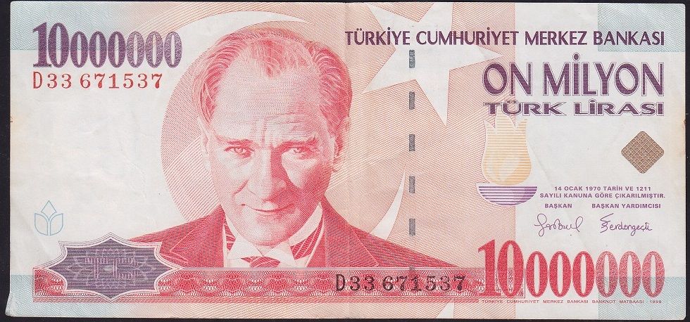 7.Emisyon 10 000 000 Lira D33 671537 Çok Temiz+