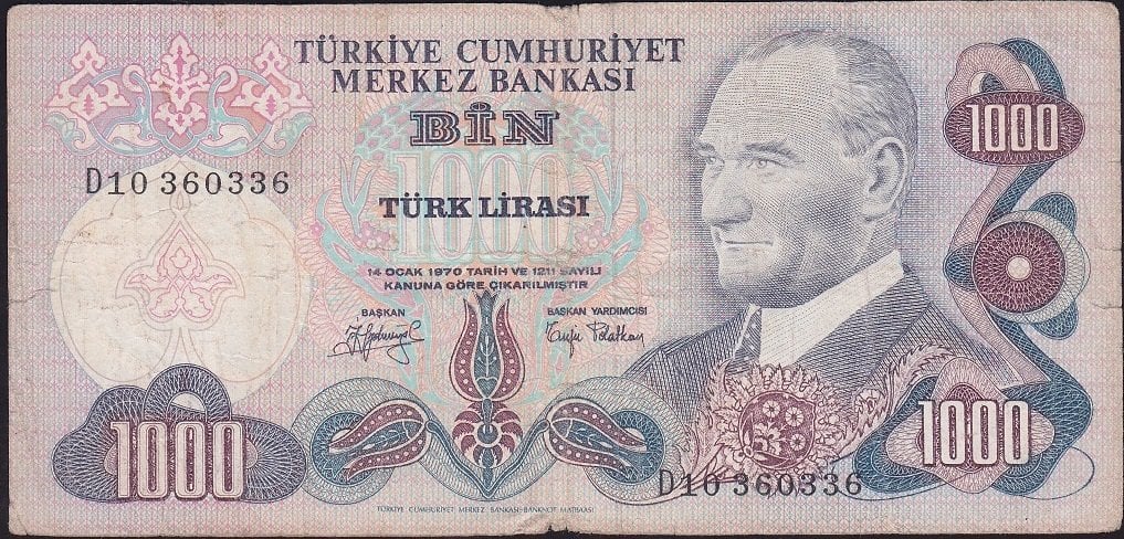 6.Emisyon 2.Tertip 1000 Lira D10 360336 Temiz