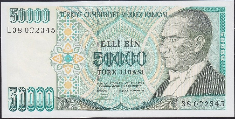 7.Emisyon 2.Tertip 50000 Lira L38 022345 Çilaltı