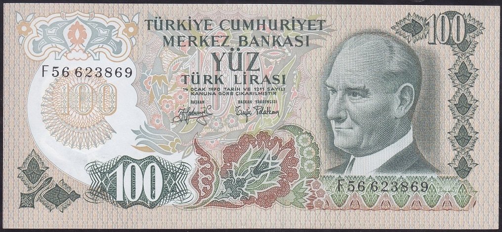 6.EMİSYON 2.TERTİP 100 LİRA F56 623869 ÇİLALTI ( HAFİF KAYIK BASKI )