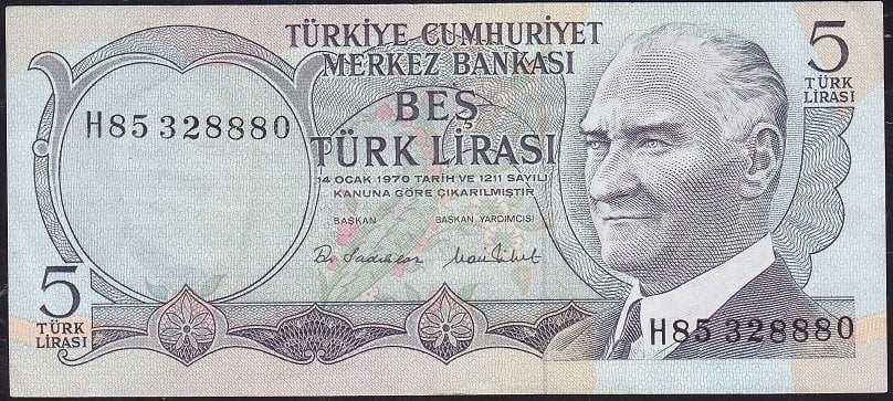 6.Emisyon 2.Tertip 5 Lira H85 328880 Çok Temiz+