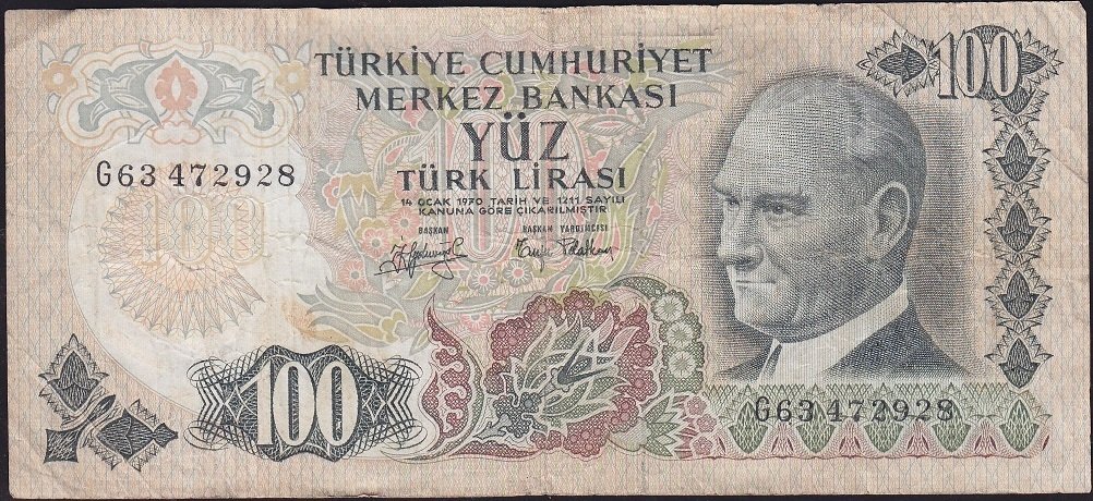 6.Emisyon 2.Tertip 100 Lira G63 472928 Temiz