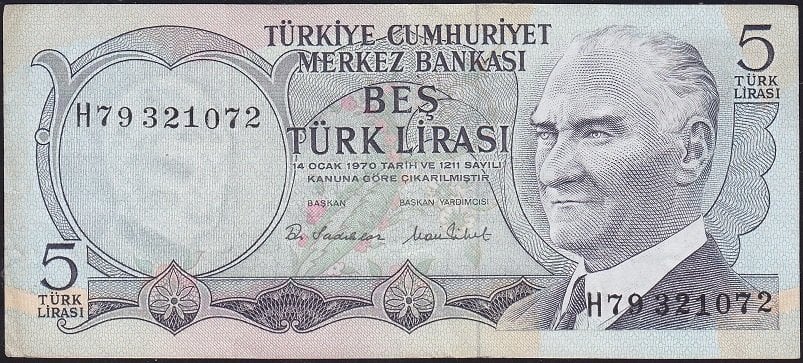 6.Emisyon 2.Tertip 5 Lira H79 321072 Çok Temiz+