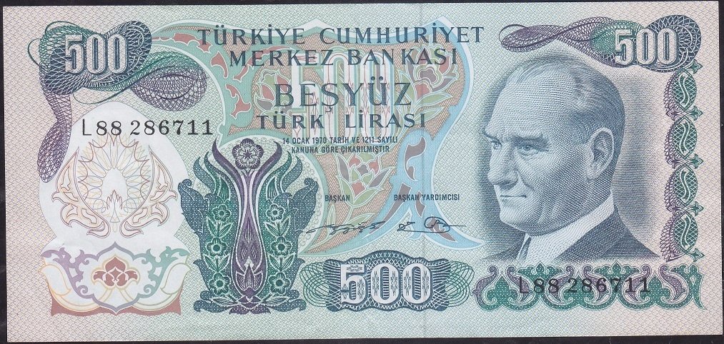 6.Emisyon 2.Tertip 500 Lira L88 286711 Çok Çok Temiz