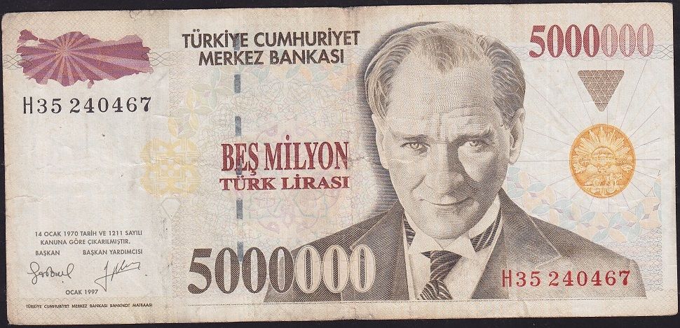 7.Emisyon 5 000 000 Lira H35 240467 Temiz