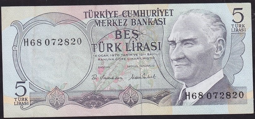 6.Emisyon 2.Tertip 5 Lira H68 072820 Çok Temiz+