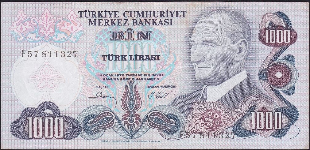 6.Emisyon 3.Tertip 1000 Lira F57 811327 Çok Temiz+