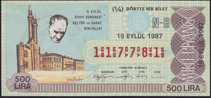 1987 19 Eylül Çeyrek Bilet - N-B Serisi