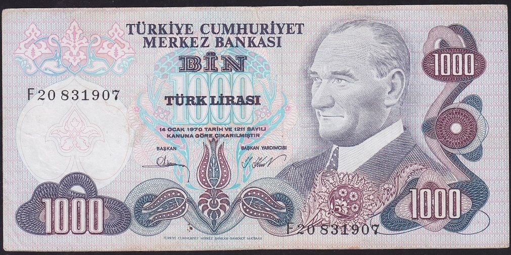 6.Emisyon 3.Tertip 1000 Lira F20 831907 Çok Temiz