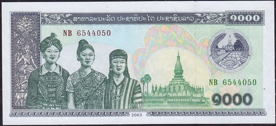 Laos 1000 Kip 2003 Çil Pick 32a