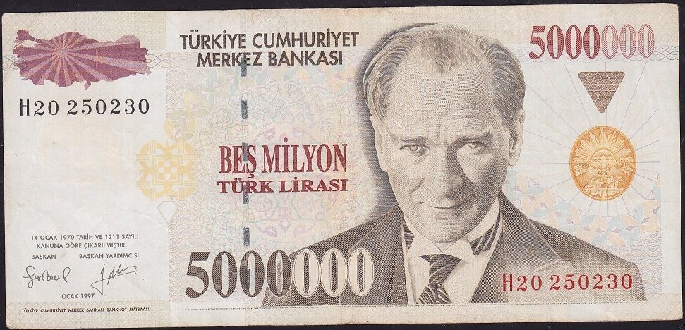 7.Emisyon 5 000 000 Lira H20 250230 Çok Temiz