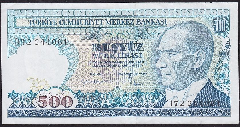 7.Emisyon 2.Tertip 500 Lira D72 244061 Çok Temiz+