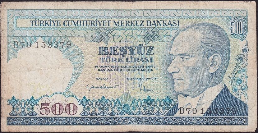 7.Emisyon 2.Tertip 500 Lira D70 153379 Temiz