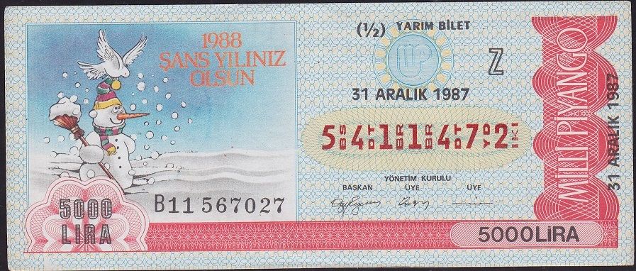 1987 31 Aralık Yarım Bilet - Z Serisi