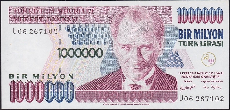 7.Emisyon 3.Tertip 1 000 000 Lira U06 267102 Çil