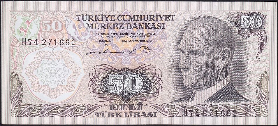 6.Emisyon 1.Tertip 50 Lira H74 271662 Çilaltı Çil