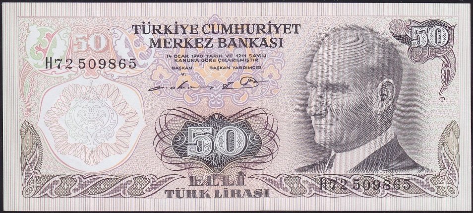 6.Emisyon 1.Tertip 50 Lira H72 509865 Çil