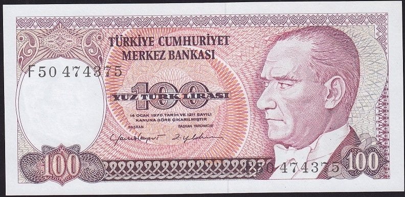 7.Emisyon 2.Tertip 100 Lira F50 474375 Çil