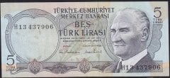 6.Emisyon 2.Tertip 5 Lira H13 437906 Çok Çok Temiz