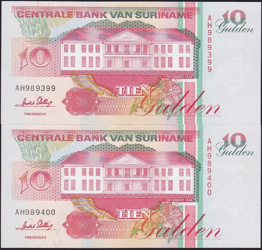 Suriname 10 Gulden 2 Adet Seri Takipli Çil 399 - 400