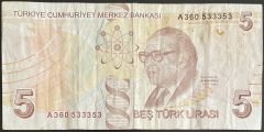 9.Emisyon 1.Tertip 5 Lira A360 533353 Çok Temiz