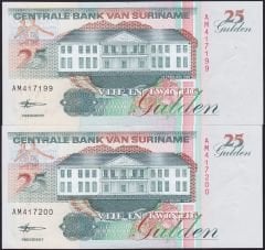 Suriname 25 Gulden 2 Adet Seri Takipli Çil 199 - 200