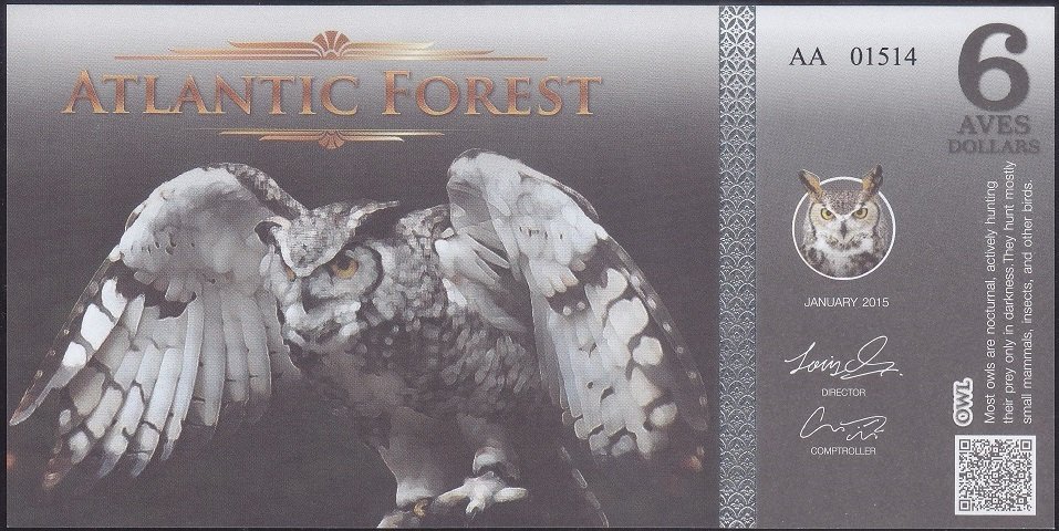 Atlantic Forest 6 Aves Dolar 2015 Çil Fantazi Para