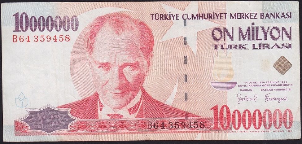 7.Emisyon 10 000 000 Lira B64 359458 Çok Temiz