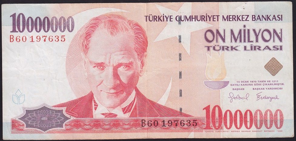 7.Emisyon 10 000 000 Lira B60 197635 Çok Temiz