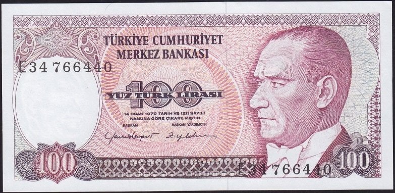 7.Emisyon 2.Tertip 100 Lira E34 766440 Çil