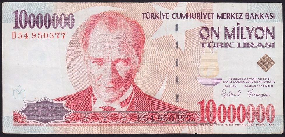 7.Emisyon 10 000 000 Lira B54 950377 Çok Temiz