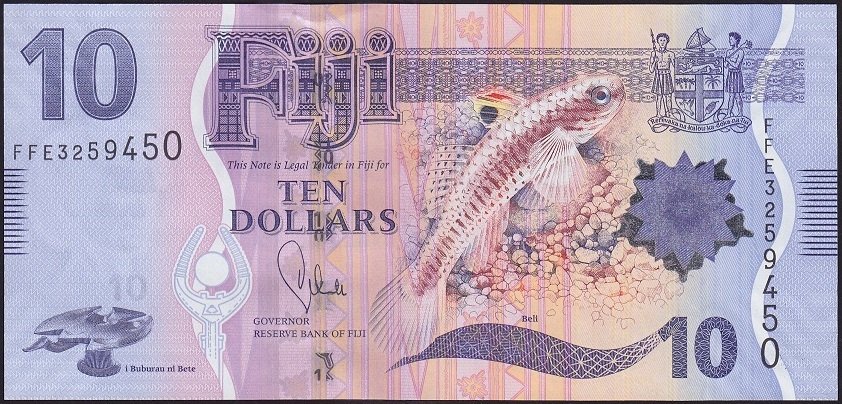 Fiji 10 Dolar 2013 Çilaltı Çil Pick116a Bandrol Baskı İzi Var