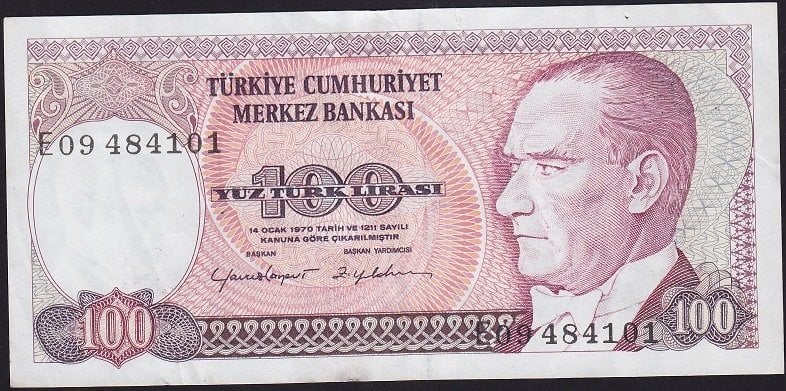 7.Emisyon 2.Tertip 100 Lira E09 484101 Çok Temiz +