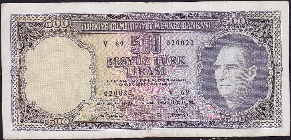 5.Emisyon 4.Tertip 500 Lira V69 020022 Çok Temiz+