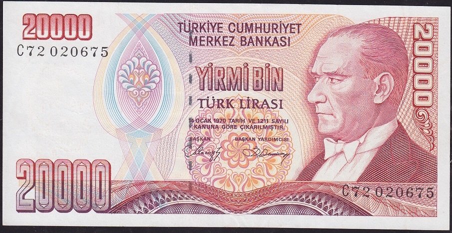 7.Emisyon 1.Tertip 20000 Lira C72 020675 Çok Temiz+