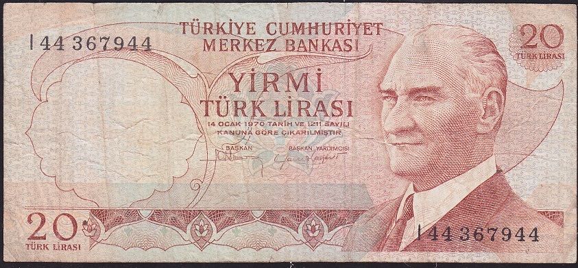 6.Emisyon 4.Tertip 20 Lira I44 367944 Çok Temiz