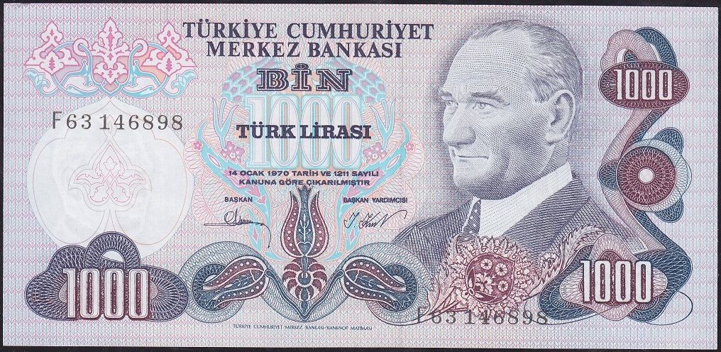 6.Emisyon 3.Tertip 1000 Lira F63 146898 Ççt Çilaltı